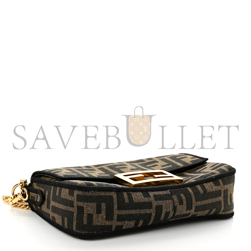 FENDI FABRIC JACQUARD FF 1974 MINI BAGUETTE TOBACCO MORO BLACK (18*11*7cm)